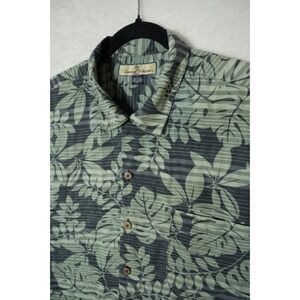 Tommy Bahama Men's Hawaiian Shirt Large Green‎ Stripe Silk Floral Short Sleeve